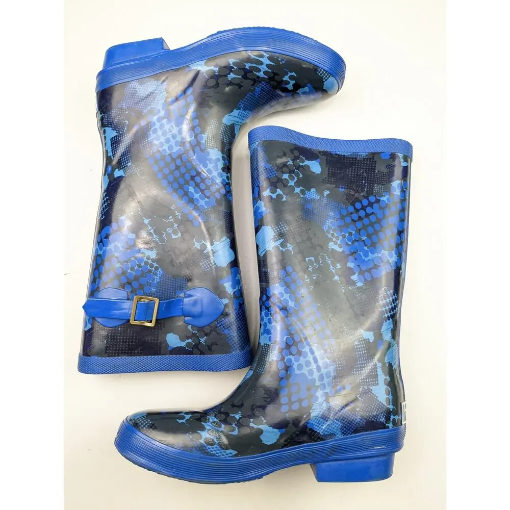 L.L. Bean Youth Size 3 Blue Patterned Wellies Rain Boots